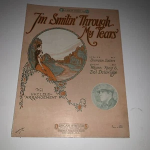 I'm Smiling Through My Tears Vtg 1924 Sheet Music w/ Uke Wohlman Art - Picture 1 of 3