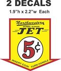 2 autocollants vinyle 5 cents Oak North Western Jet Vending Gumball - Joli !!