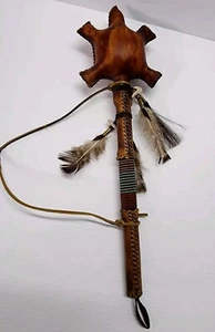 Navajo Rawhide Turtle Rattle Beaded Leather Shaker Native American Art Larry Cly - Picture 1 of 10
