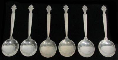 GEORG JENSEN 6 CUCHARAS SOPERA CREMA REDONDAS ACANTHUS PLATA ESTERLINA 6 1/2" Foto 1 de 4