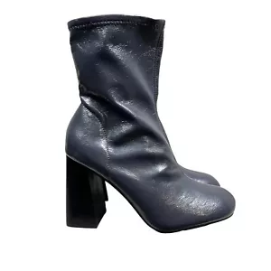 TopShop Brody Boots Patent Stretch Pull On Block Heel Gray Women Size EUR 37 - Picture 1 of 8