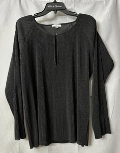 NWT Halston Womens Long Sleeve Designer Black Top Blouse Shirt Size Large - Picture 1 of 8