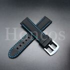 22 MM Black Rubber Silicone Soft Watch Band Strap Heavy Duty Blue Stitching Line