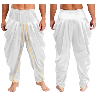 Hombres Satén Harén Pantalones Cintura Elástica Boho Dhoti Pantalones Hippie Boda Fiesta Foto 1 de 3