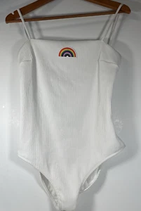 HOLLISTER Swim One Piece LARGE Ribbed Strappy Back Rainbow Pride Bathing Suit - Picture 1 of 18