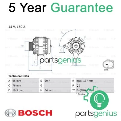 Fits BMW 3 Series 1 2.0 D 3.0 + Other Models Alternator Bosch - Image 1 of 4