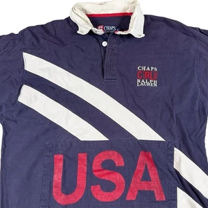 Vintage 90s Chaps By Ralph Lauren USA Rugby Long Sleeve Shirt Men’s Size Med - Picture 1 of 8