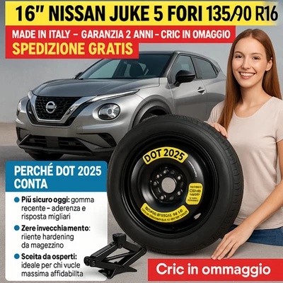 Set Platzsparend Notrad Nissan Juke 16” 5 Löcher 135/90 R16 DOT2025 - Bild 1 von 4