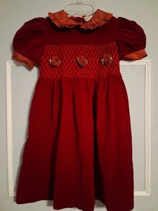 Samt Burgunder Kleid Gesmokt Rosen Mädchen Größe 6 Vintage Cottagecore - Bild 1 von 13