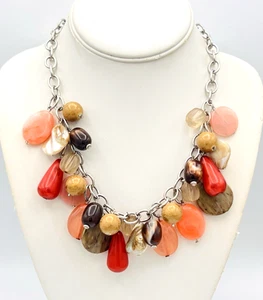 New York & Company Silver Tone Peach Brown Cluster Bead Necklace - Picture 1 of 8