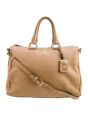 PRADA Beige Vitello Daino Handbag with Top Handle and Crossbody Strap + Key Fob - Image 1 of 4