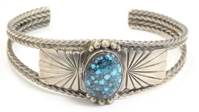 Brazalete Navajo Vintage Plata Esterlina Antiguo Peón Telaraña Turquesa 6.25" Foto 1 de 4