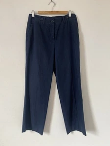Poetry Trousers 12 Navy Blue Wide Leg Pockets High Waist W30 L30 - Picture 1 of 11