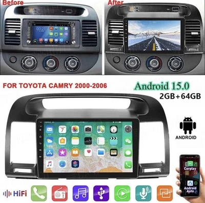 PARA TOYOTA CAMRY 2000-2006 ANDROID 15 APPLE CARPLAY RÁDIO DE CARRO ESTÉREO GPS NAVI - Imagem 1 de 3