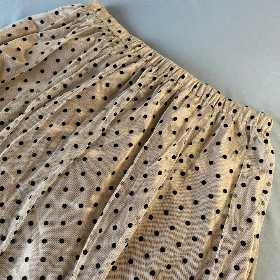 Falda midi Anne Klein de malla a lunares gris topo/negro femenina preppy L Foto 1 de 4