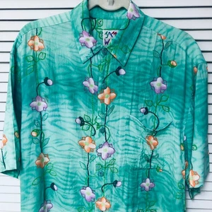 Jams World Men's M L XL Hawaiian Shirt Chest 47 USA Green Gypsy Flower Aloha - Picture 1 of 10