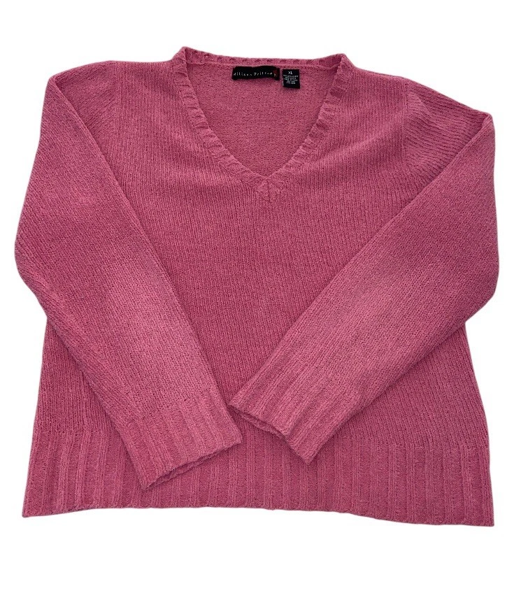 Suéter Y2K Rosa Cuello en V Para Mujer XL Allison Britney Acogedor Tejido Cómodo Elástico Foto 1 de 4