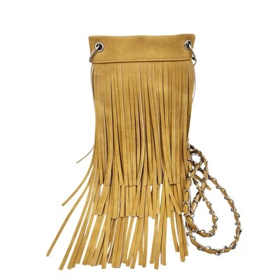 Chic Bag Fringe Mustard Yellow Crossbody Purse Bohemian Waist Travel Pouch - Image 1 of 4