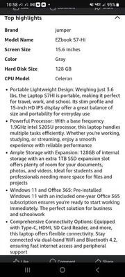 Grey: Jumper 15.6” EZbook S7-hi hds 128gb cpu celeron  Laptop - Image 1 of 2