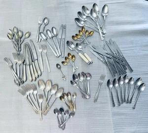 Lote mixto de cubiertos de acero inoxidable ~ 7,5 libras/90 piezas cuchillos tenedores cucharas uso artesanal a granel - Imagen 1 de 21