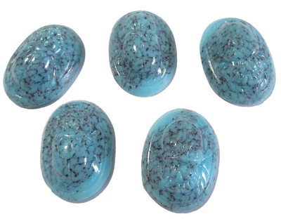 Lote de cinco cabochões vintage de vidro azul escaravelho achados - Imagem 1 de 2