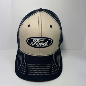 Ford Hat Authorized Service Tan & Blue Mesh Trucker Snapback Baseball Cap NWT - Picture 1 of 6