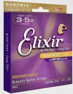 Elixir 16027 Nanoweb Corde per chitarra acustica Light .011-.052 PhosphorBronze - Immagine 1 di 2