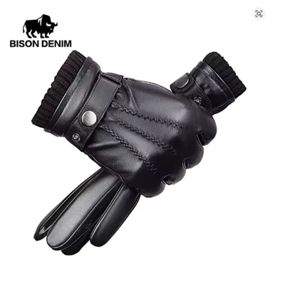 Guantes de piel de oveja genuinos para hombre BISONDENIM pantalla táctil dedo completo Foto 1 de 4