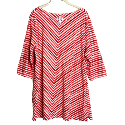 Túnica de mujer Denim & Co Petite XLP roja blanca naranja a rayas mezcla de algodón elástica Foto 1 de 4