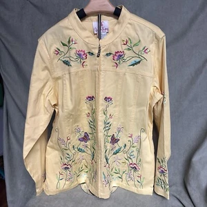 Quacker Factory Women’s Size XL Yellow Floral Butterfly Embroidered Beaded Coat - Picture 1 of 14