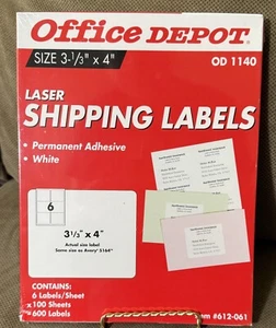 Office Depot - 600 etiquetas adhesivas permanentes láser blancas de envío - 3,33" x 4" - Imagen 1 de 2