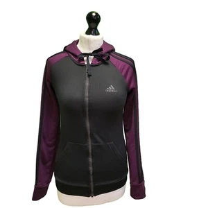 Adidas Black Purple High Neck Sports Hood Tracksuit Top Uk Women's Xs Eu 34 E319 - Picture 1 of 4