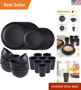 Stylish 16-Piece Wheat Straw Dinnerware Set for Outdoor & Indoor – Black Finish - Picture 1 of 11