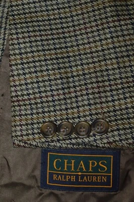 MINT 48L CHAPS RALPH LAUREN Men's Tan Brown Hounds Tooth Check Vintage Coat - Image 1 of 4