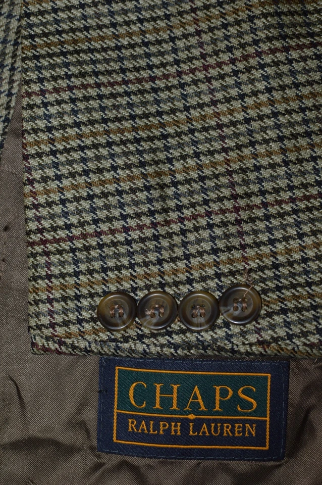 MINT 48L CHAPS RALPH LAUREN Men's Tan Brown Hounds Tooth Check Vintage Coat - Image 1 of 4