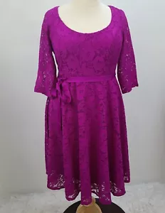 Lane Bryant Floral Lace Dress Women 20 Purple Lined 3/4 Sheer Sleeve Zip Stretch - Picture 1 of 12