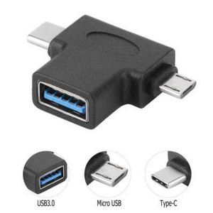 USB-A 3.0 Female to Micro USB & Type C Male OTG Adapter Converter Splitter