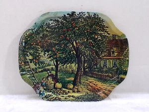Vintage Action Industries Tin Tray Metal Plate Orchard Scene 1985 Hong Kong - Picture 1 of 9