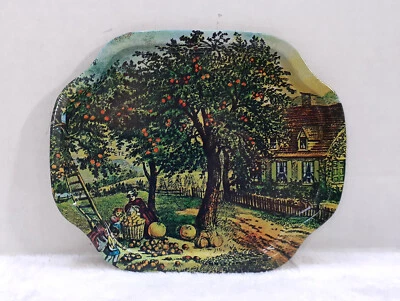 Vintage Action Industries Tin Tray Metal Plate Orchard Scene 1985 Hong Kong - Image 1 of 4