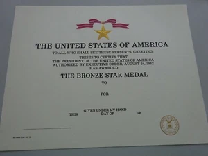 Original US Urkunde Diplome Certificate Bronze Star Vietnam von 1970 blanko - Picture 1 of 8