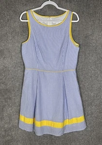 Elle Sleeveless Striped Seersucker Fit & Flare Dress Womens Size Large Pockets - Picture 1 of 8