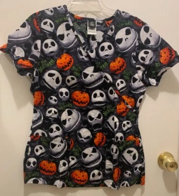 Disney Nightmare before Christmas scrub top, Small, 2 pockets, Black, Halloween - Image 1 of 4