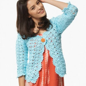 HÄKELANLEITUNG DAMEN SPITZE EIN KNOPF ARAN CARDIGAN MUSTER 6 GRÖSSEN XS - 5XL - Bild 1 von 1