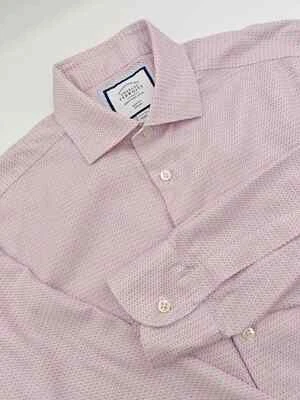 🇬🇧 Camisa Charles Tyrwhitt Para Hombres 15.5x35 Calce Ajustado Sin Planchar Roja Azul Geométrica Foto 1 de 4