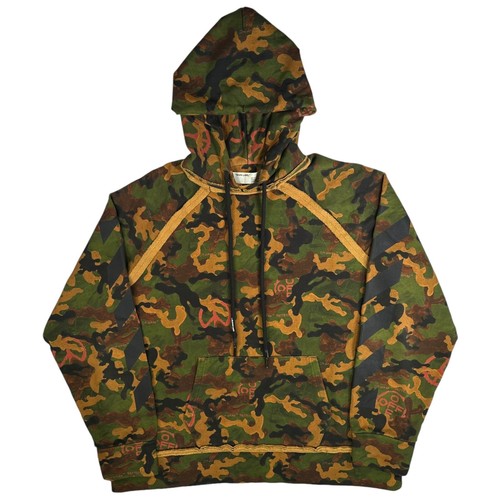 Felpa con cappuccio mimetica Off White taglia S gigante oversize Woodland cerchio pace freccia grafica