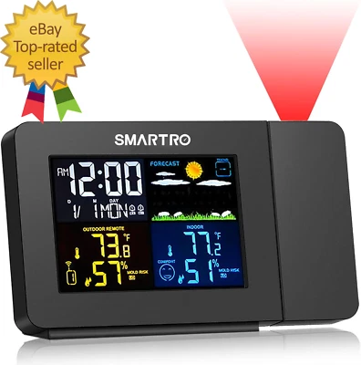 SC91 Projection Alarm Clock for Bedrooms with Weather Station, Wireless Indoor - Image 1 of 4