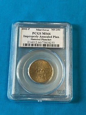 2002-P Mississippi Quarter Mint Error MS 25C PCGS MS66 Sintered  Planchet - Image 1 of 2