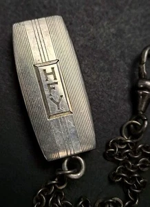 Antique Sterling Silver Watch Fob Belt Holder w/Chain Monogrammed HFY 670 - Picture 1 of 8