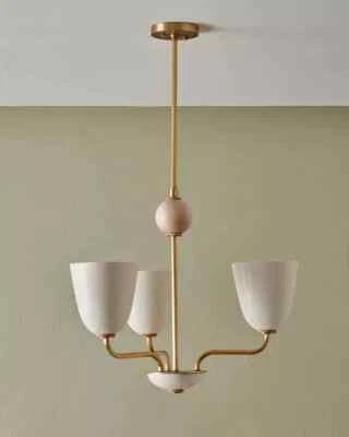 Lola Chandelier, handmade 3 light Walnut ball Large Ceiling décor fixture - Image 1 of 4