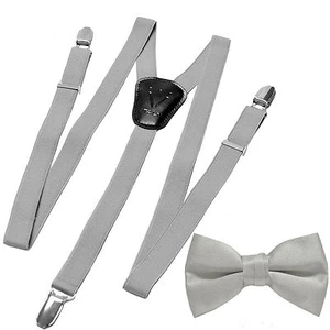 Nuevo Y espalda Niños Niño Tirantes Correa Ajustable Clip On y Pajarita Formal Gris - Imagen 1 de 3